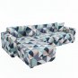 Anyseat 4-Seater Sofa Cover, Blue White Geometric, Elastic Stretch, Slipcover