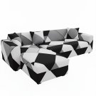 Anyseat 4-Seater Sofa Cover, Black White Geometric, Elastic Stretch, Slipcover