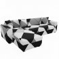 Anyseat 4-Seater Sofa Cover, Black White Geometric, Elastic Stretch, Slipcover