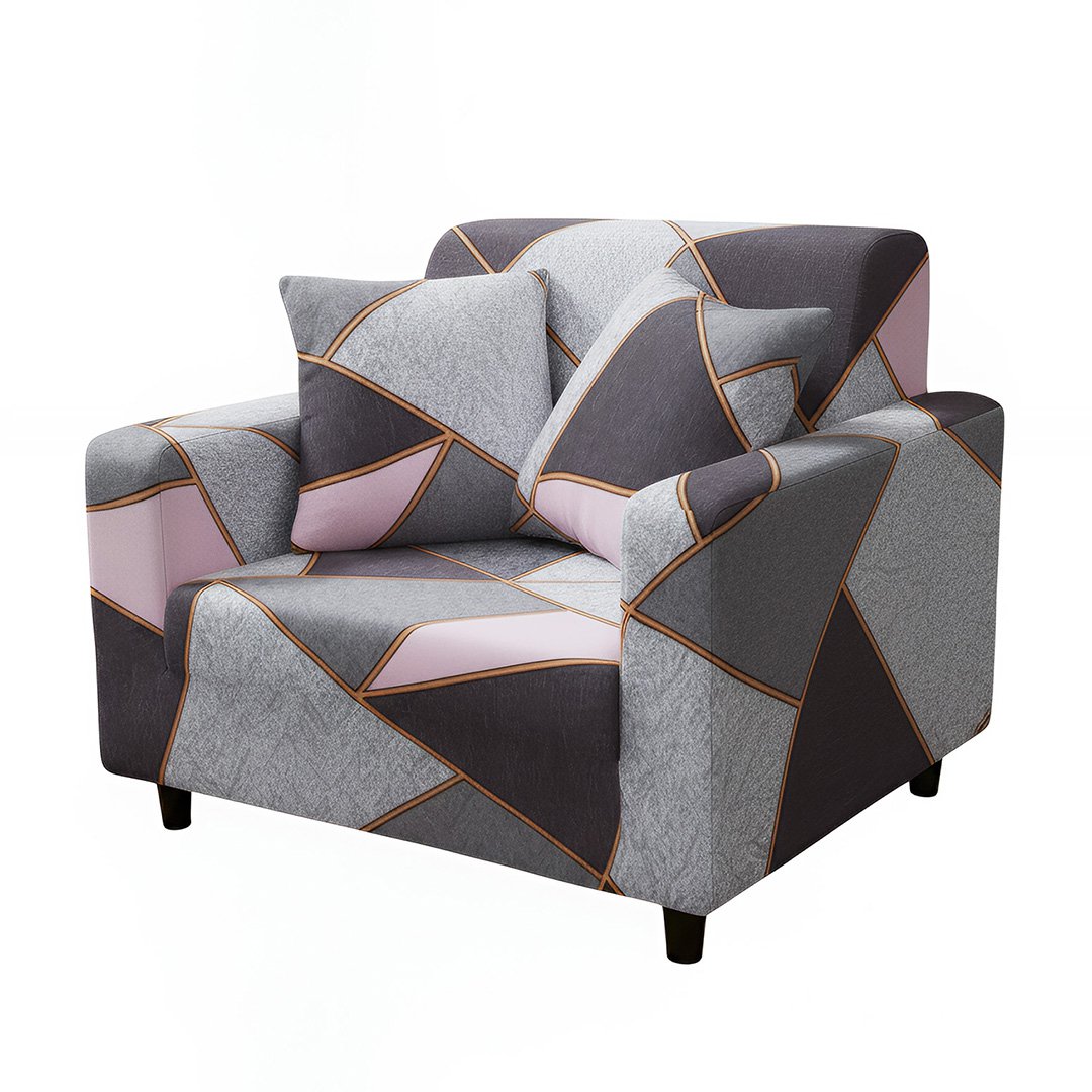 Anyseat 1-Seater Sofa Cover, Gray Pink Geometric, Elastic Stretch, Slipcover