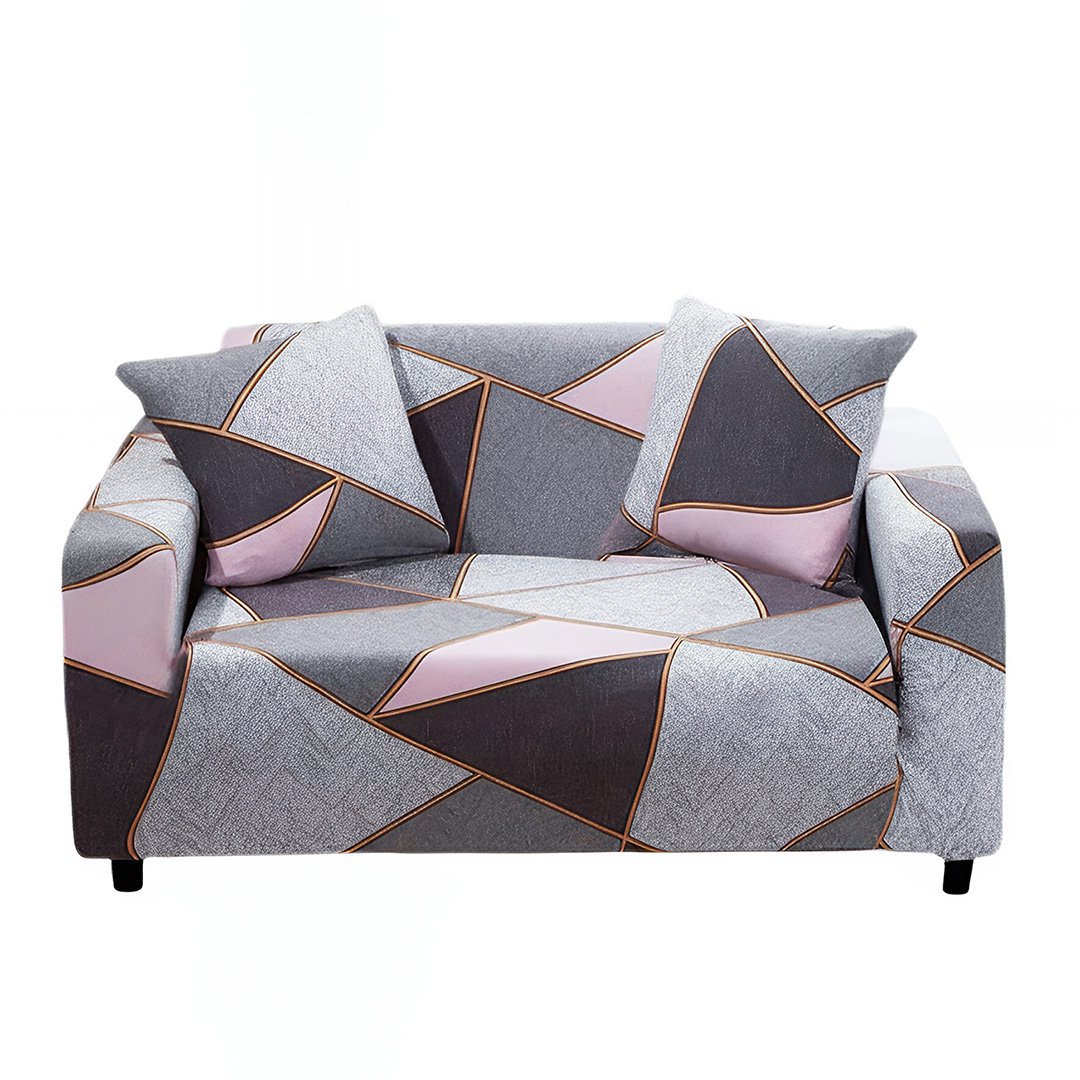 Anyseat 2-Seater Sofa Cover, Gray Pink Geometric, Elastic Stretch, Slipcover