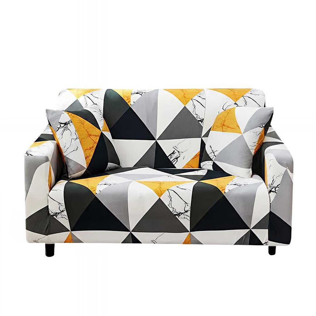 Anyseat 2-Seater Sofa Cover, Yellow White Geometric, Elastic Stretch, Slipcover