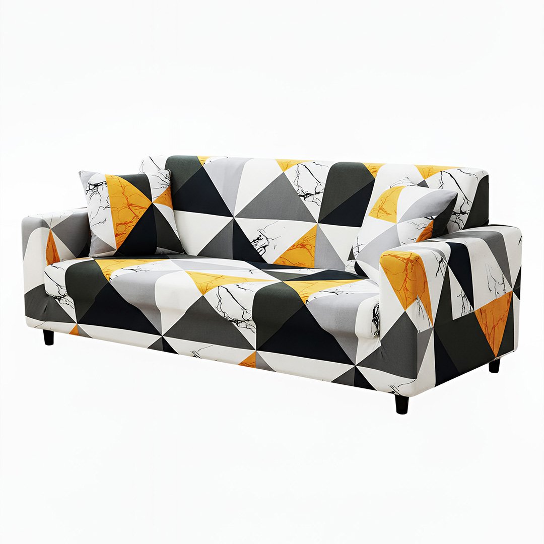 Anyseat 3-Seater Sofa Cover, Yellow White Geometric, Elastic Stretch, Slipcover