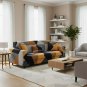 Anyseat 3-Seater Sofa Cover, Golden Yellow Geometric, Elastic Stretch, Slipcover