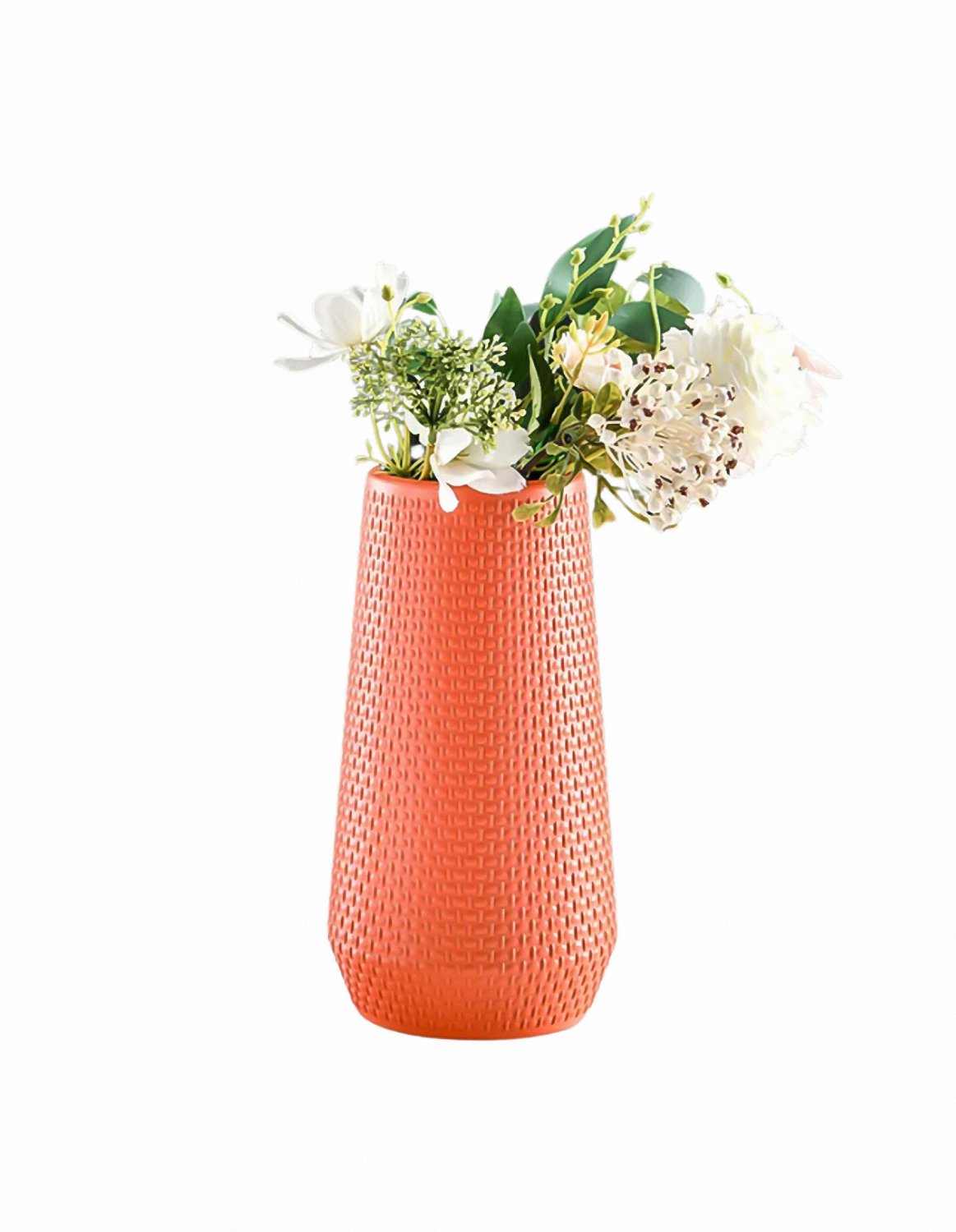 ANYDECO Flower Vase Coral Red Large Nordic Plastic Pot Living Room Decor