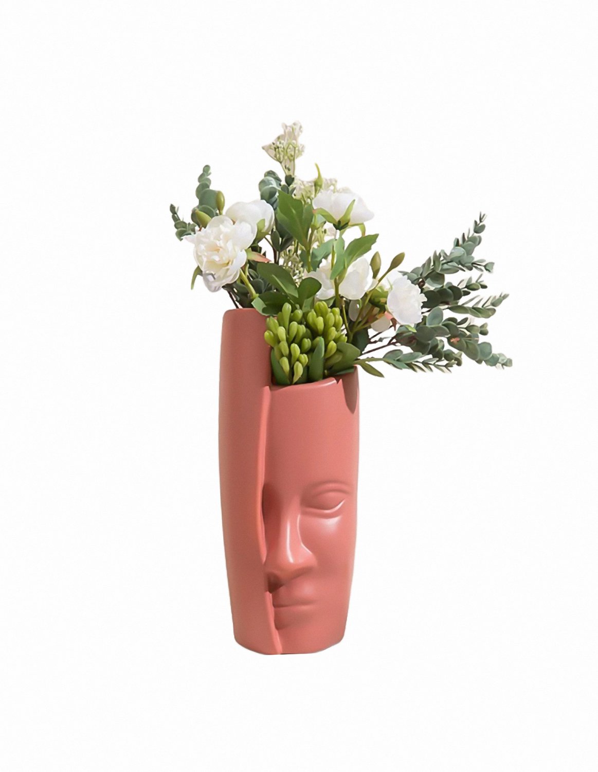 ANYDECO Flower Vase Pink Large Half Face Nordic Plastic Pot Table Decor