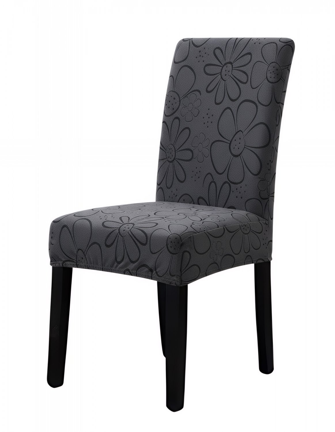 Anyseat Chair Cover, Dark Grey Floral Knitted Design, Elastic Stretch, Anti-Dirt, Dining & Events