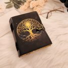Black Leather diary Notebook Leather Vintage paper, Tree & Moon Printed design Size - 7 x 5 in