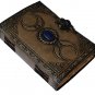 Handmade, Leather diary, Vintage Paper, Stone with Triple Moon Embossed design Size - 7 x 5 in