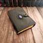 Black Handmade, Leather diary, Vintage Paper, Stone with Triple Moon Embossed design Size - 7 x 5 in