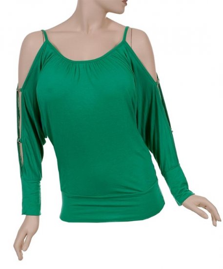 Green Cutout Sleeve Top