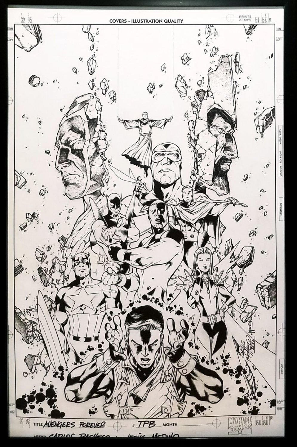 Avengers Forever by Carlos Pacheco 11x17 FRAMED Original Art Poster Marvel Comic