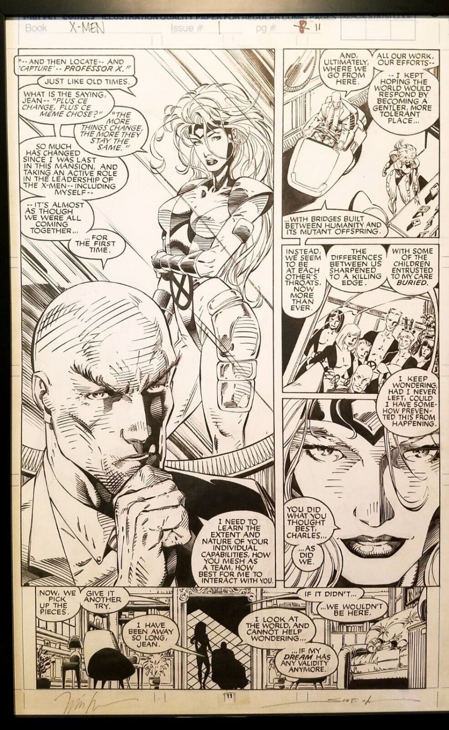 X-Men #1 pg. 11 Jean Gray Jim Lee 11x17 FRAMED Original Art Poster Marvel Comics