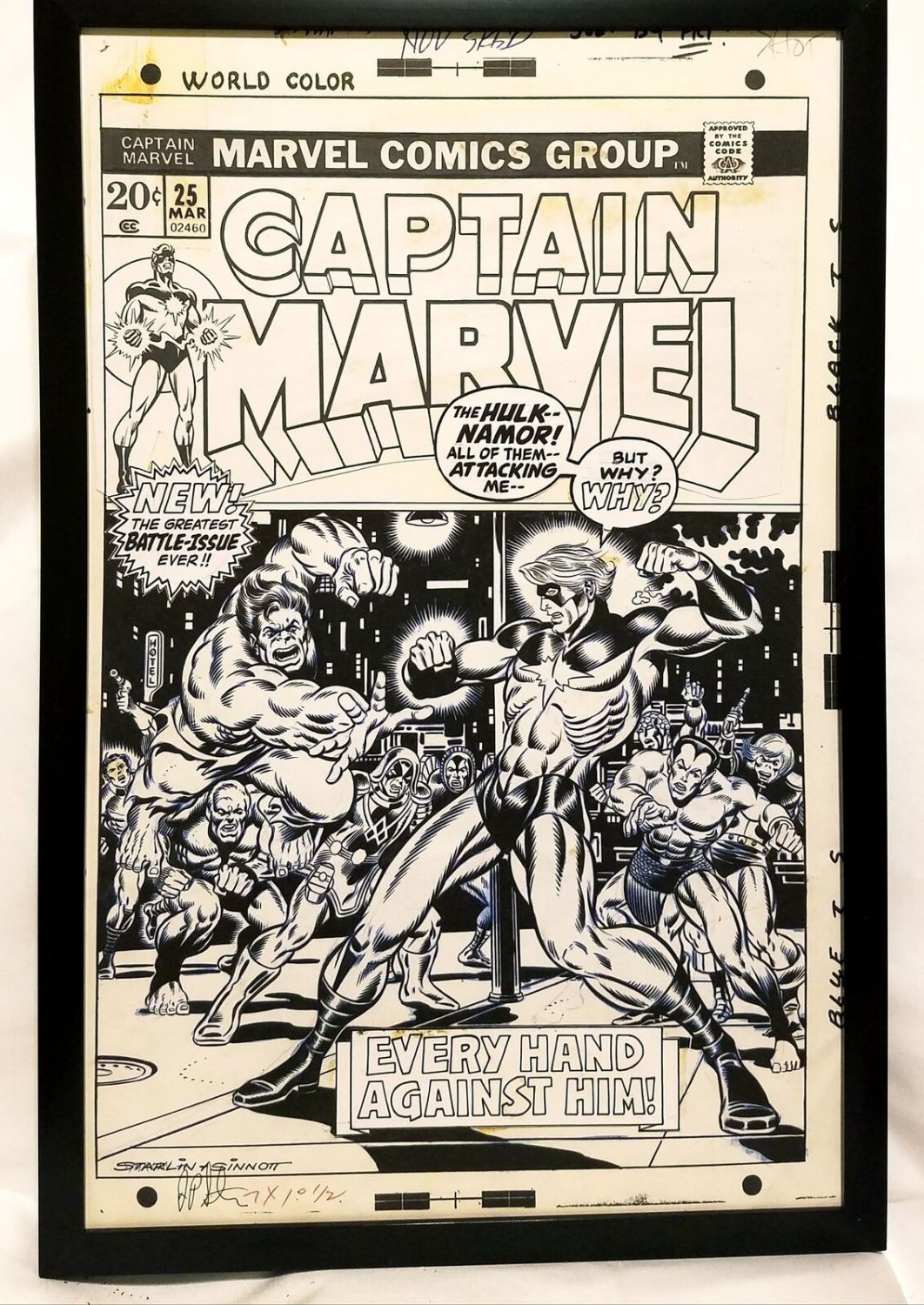 Captain Marvel #25 vs. Hulk by Jim Starlin 11x17 FRAMED Original Art Poster Comi
