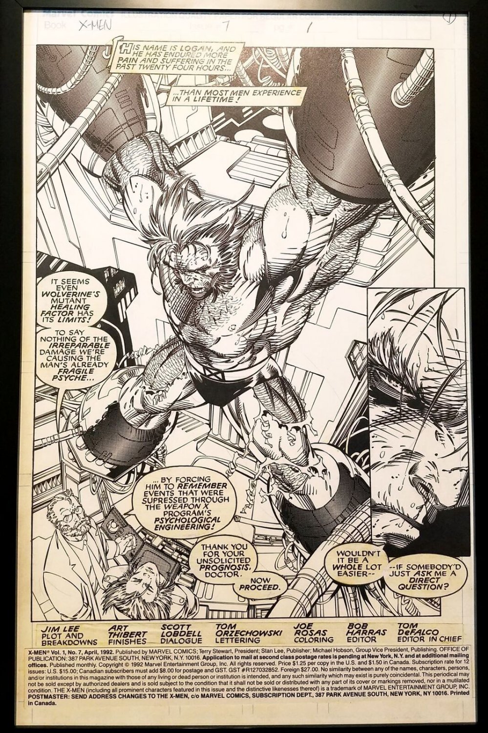 X-Men #7 pg. 1 Wolverine Jim Lee 11x17 FRAMED Original Art Poster Marvel Comics