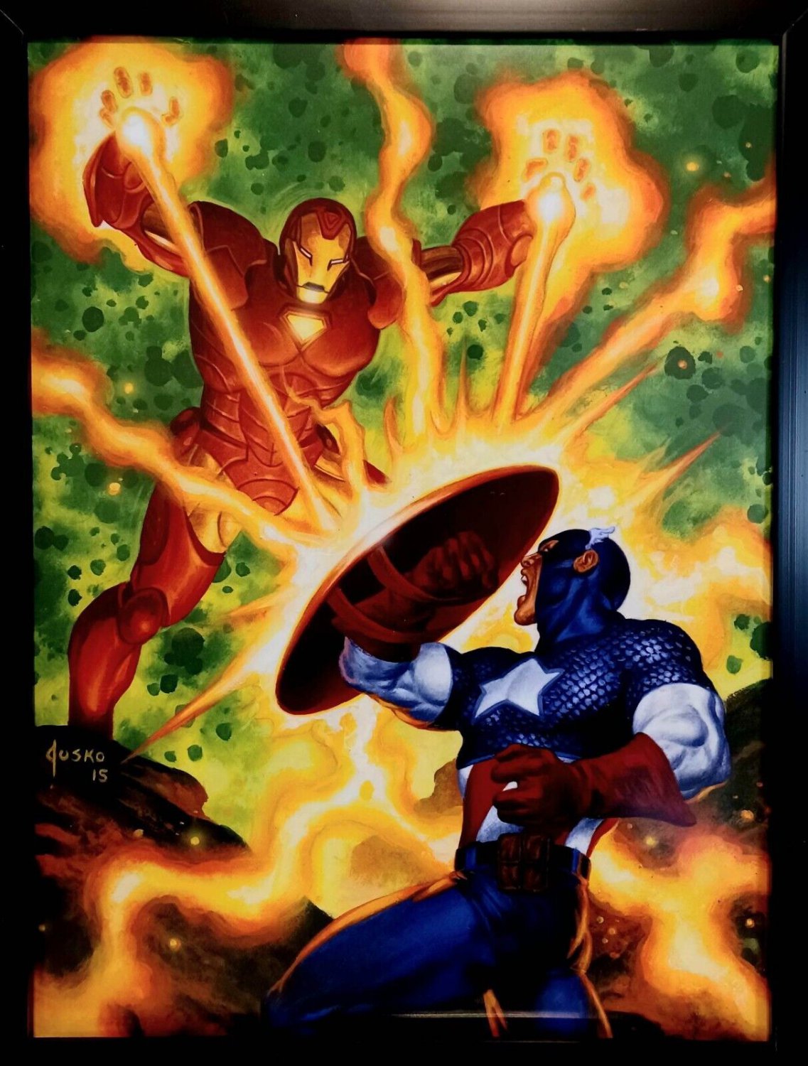 Iron Man Captain America Marvel Masterpieces by Joe Jusko 9x12 FRAMED Comics Art