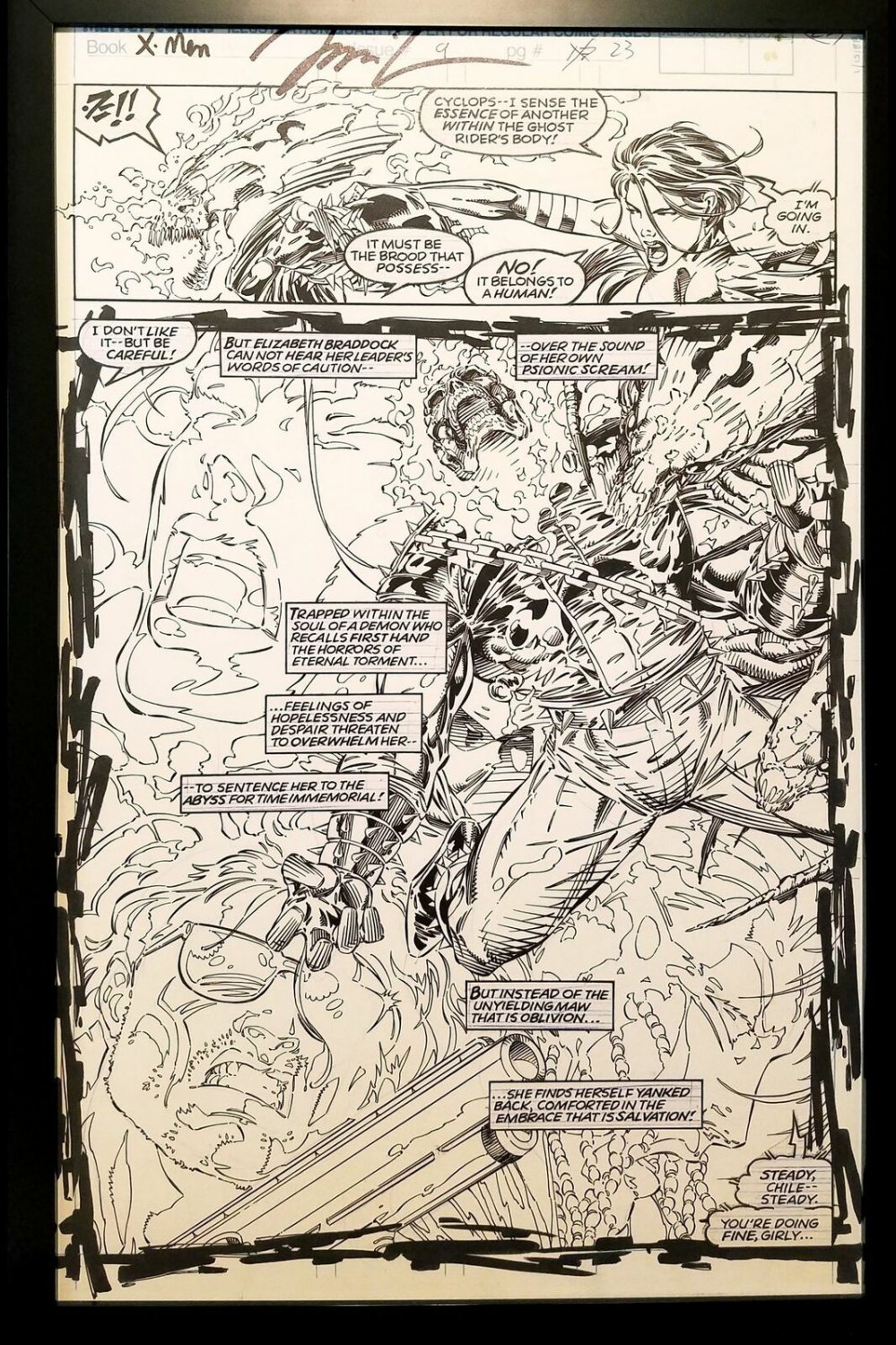X-Men #9 pg. 23 Ghost Rider Jim Lee 11x17 FRAMED Original Art Poster Marvel Comi