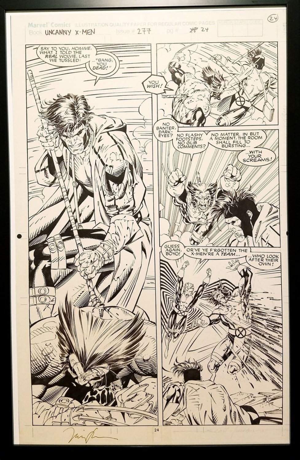 Uncanny X-Men #277 pg. 24 Gambit Jim Lee 11x17 FRAMED Original Art Poster Marvel