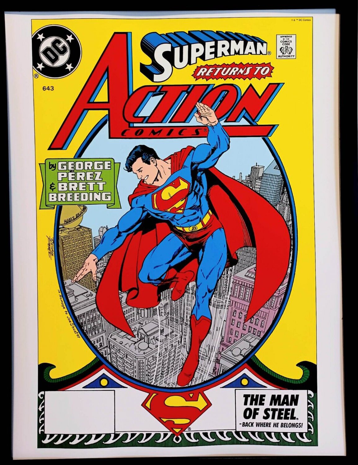 Action Comics #643 by George Perez FRAMED 12x16 Art Print DC Poster Superman