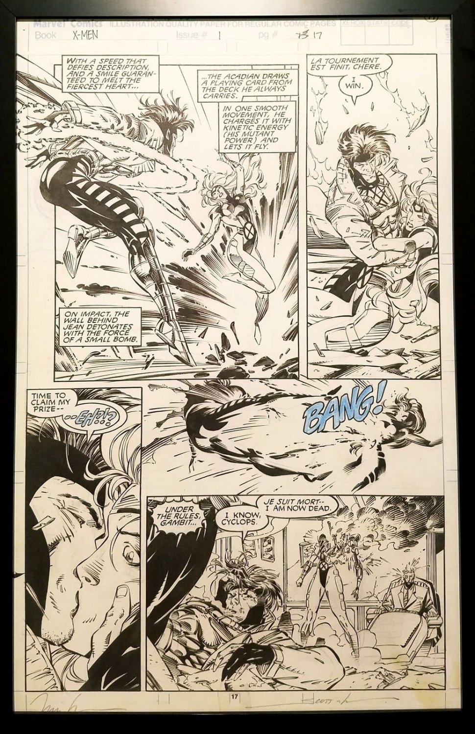X-Men #1 pg. 17 Gambit Jim Lee 11x17 FRAMED Original Art Print Poster Marvel Com