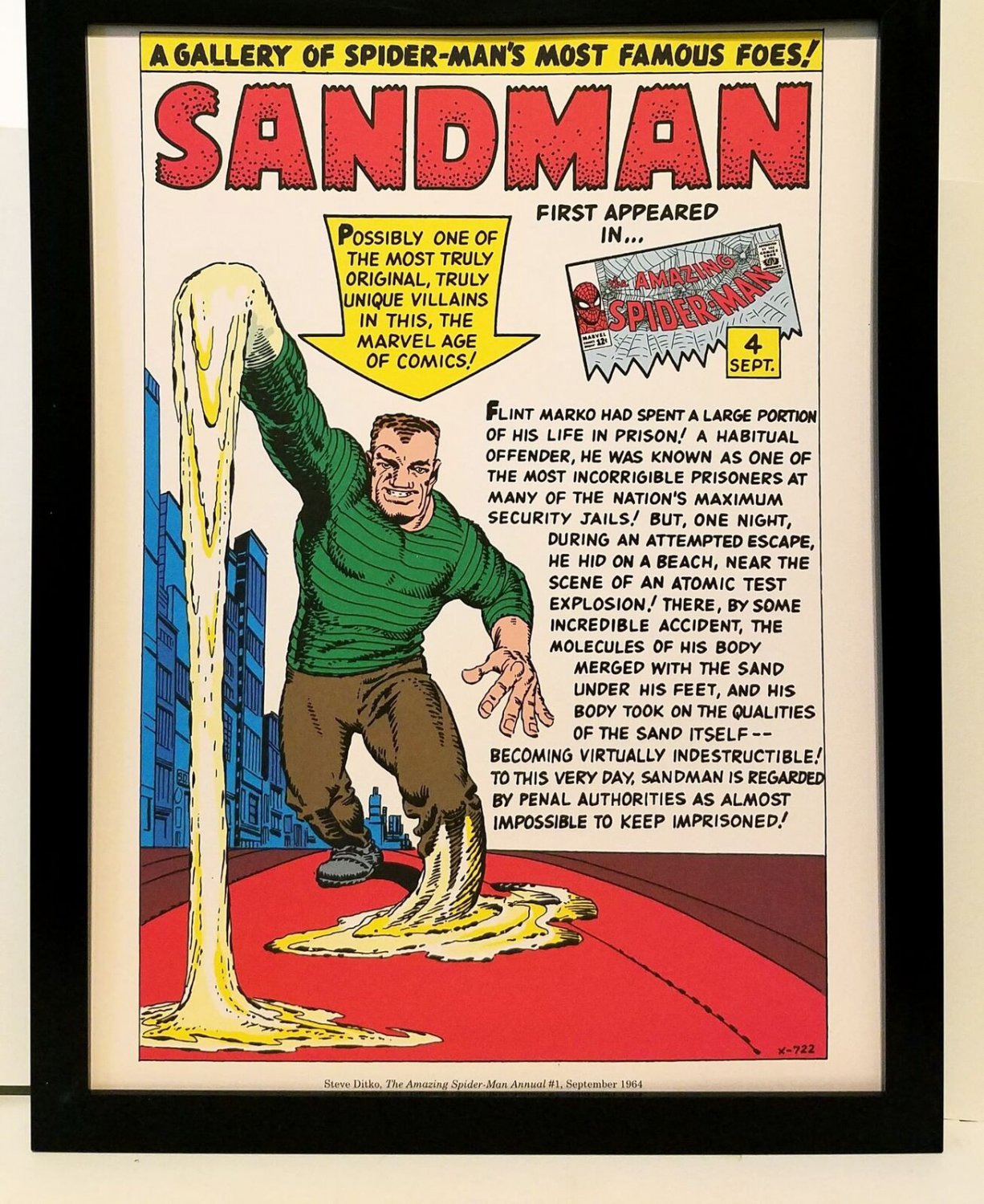 Spider-Man Sandman by Steve Ditko 9x12 FRAMED Marvel Comics Vintage Art Print Po