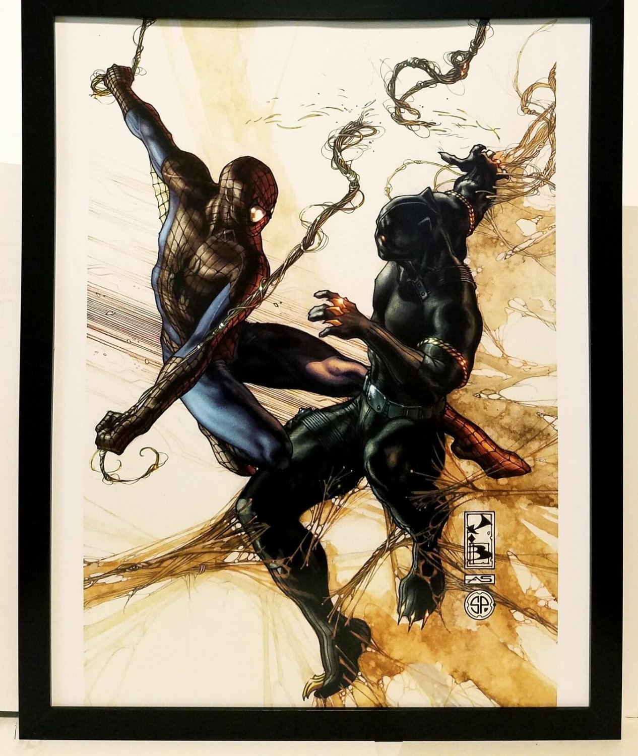Black Panther Spider-Man by Simone Peruzzi 11x14 FRAMED Marvel Comics Art Print