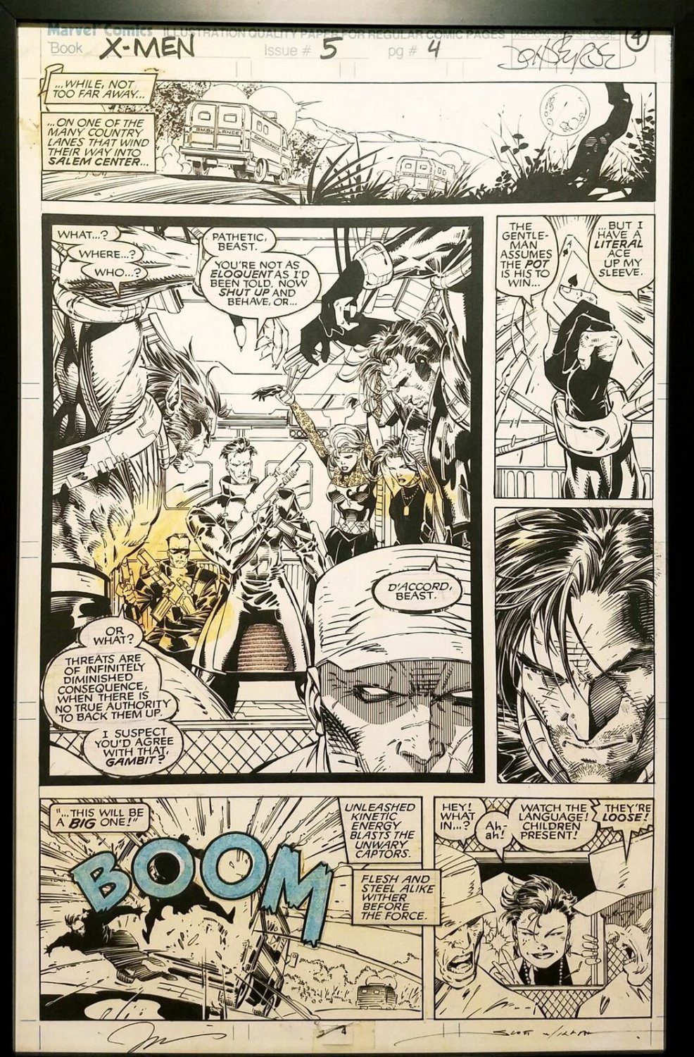 X-Men #5 pg. 4 Gambit Jim Lee 11x17 FRAMED Original Art Poster Marvel Comics