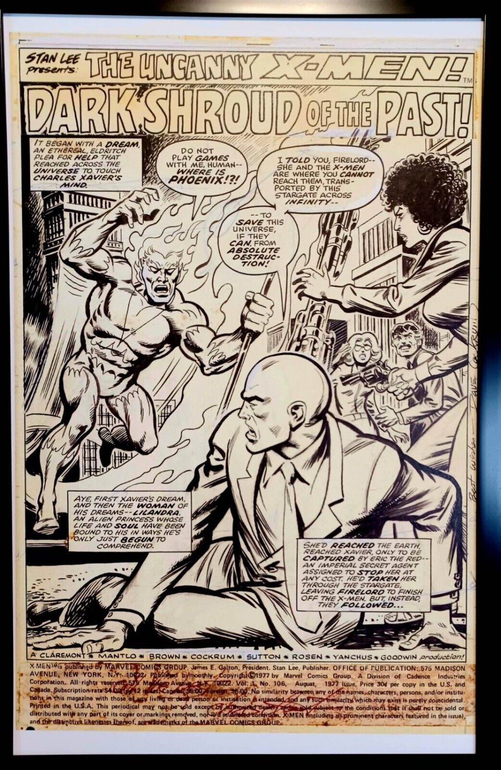 X-Men #106 pg. 1 by Dave Cockrum 11x17 FRAMED Original Art Poster Marvel Comics