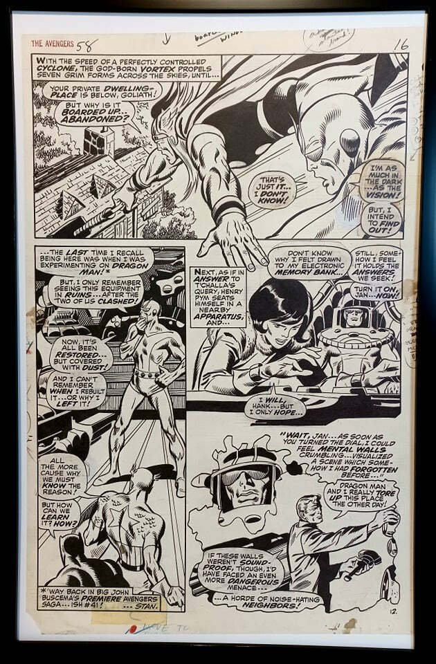 Avengers #58 pg. 12 by John Buscema 11x17 FRAMED Original Art Print Marvel Comic