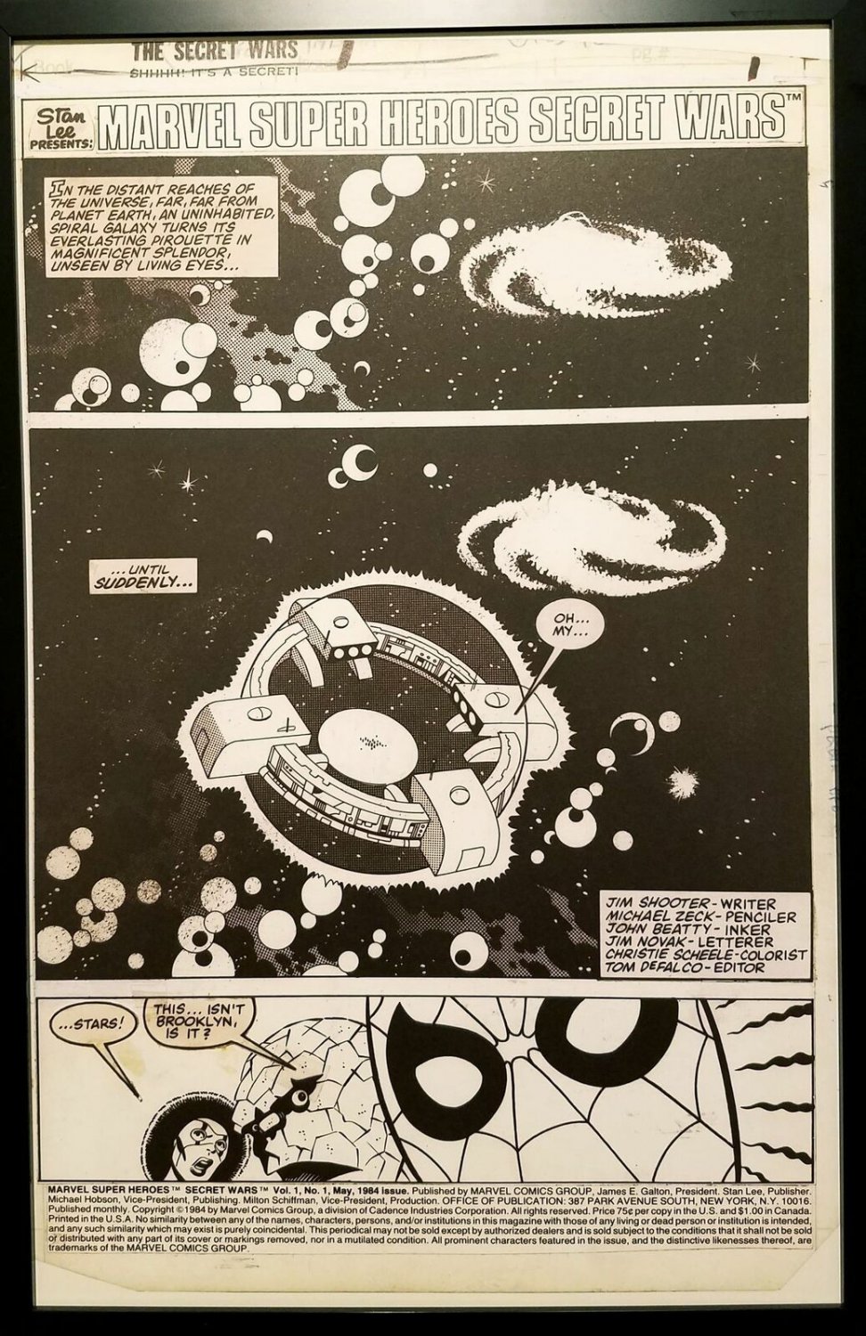 Secret Wars #1 pg. 1 by Mike Zeck 11x17 FRAMED Original Art Poster Marvel Comics