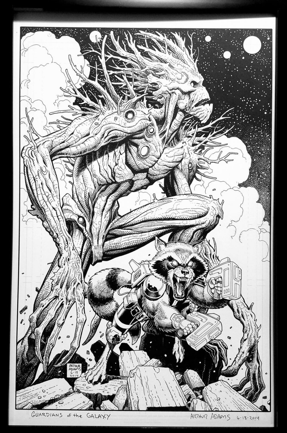 X-Men #23 Variant w/ Rocket & Groot Art Adams 11x17 FRAMED Original Art Poster