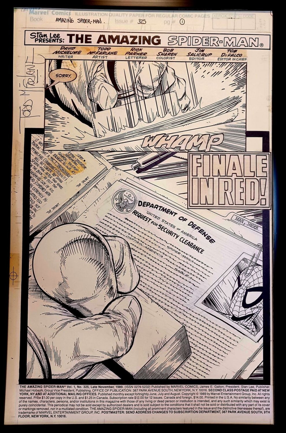 Amazing Spider-Man #325 pg. 1 by Todd McFarlane 11x17 FRAMED Original Art Print
