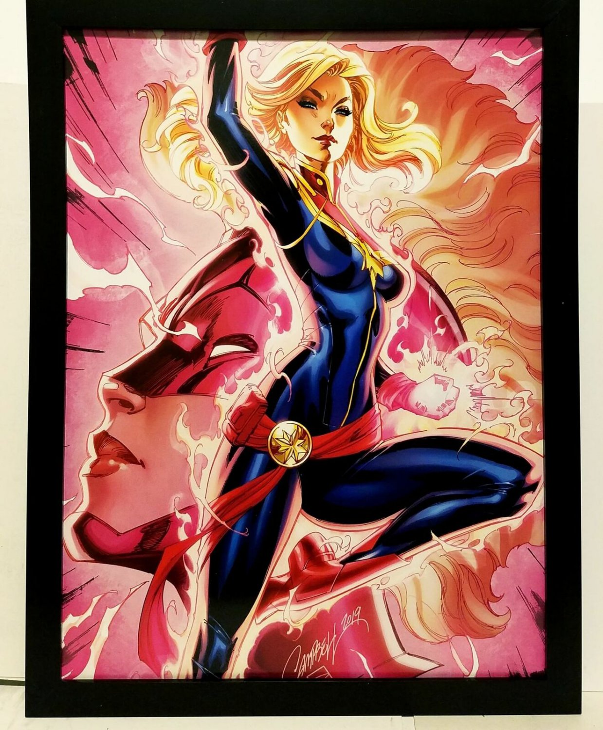 Captain Marvel by J Scott Campbell 9x12 FRAMED Art Print Marvel Comics Poster
