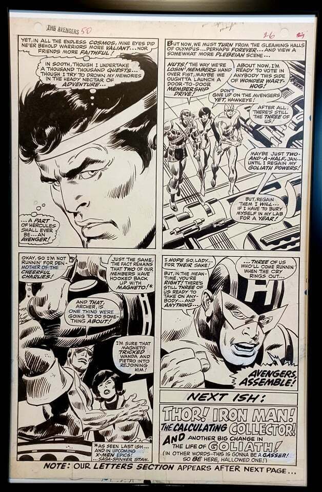 Avengers #50 pg. 26 by John Buscema 11x17 FRAMED Original Art Print Marvel Comic
