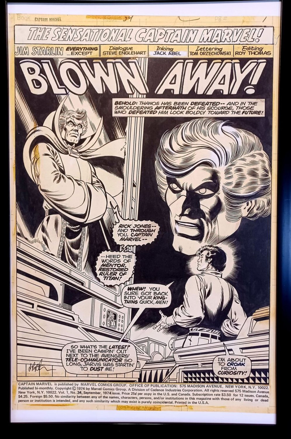 Captain Marvel #34 pg. 1 by Jim Starlin 11x17 FRAMED Original Art Print Comic Po