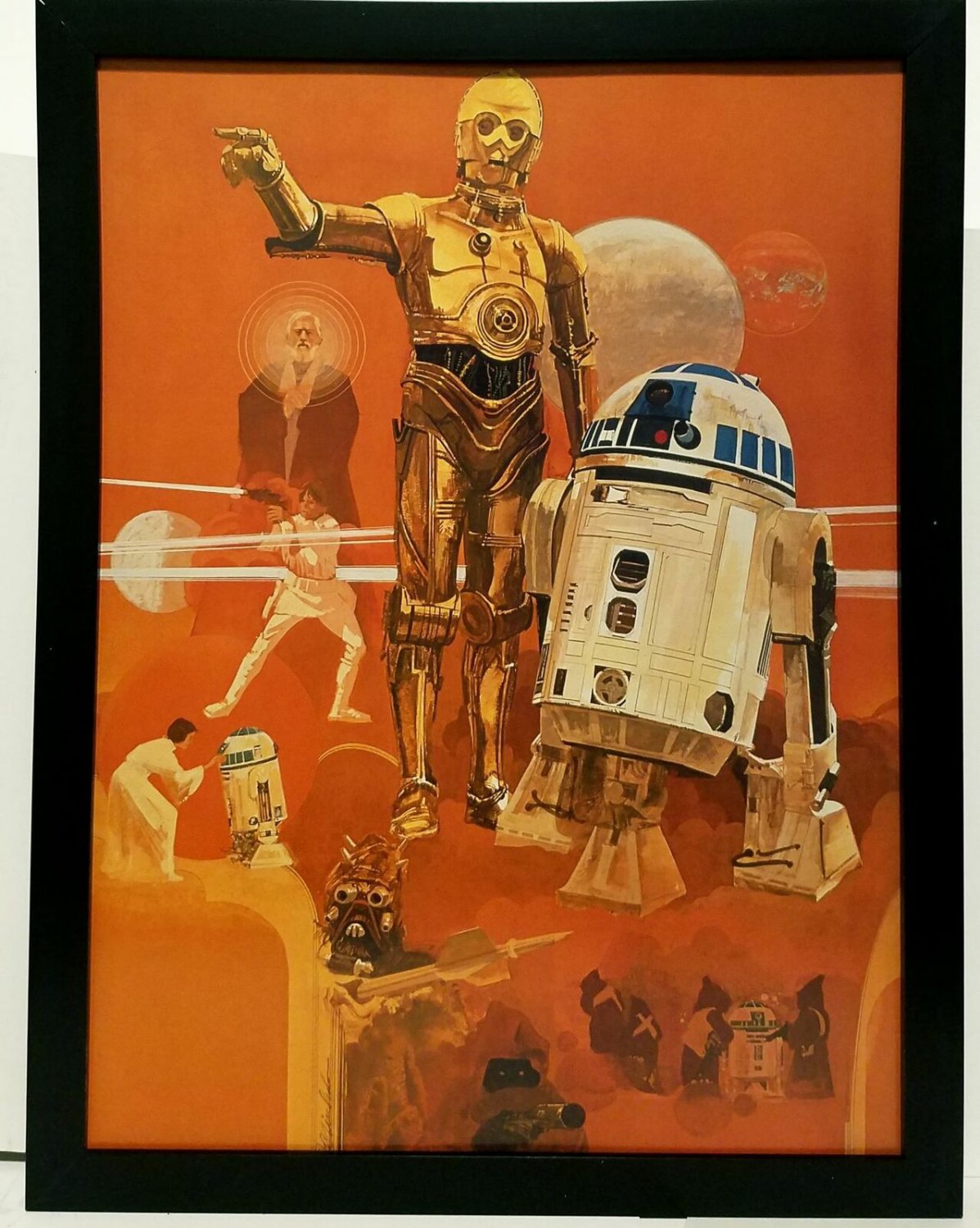 Star Wars C3PO R2D2 by Del Nichols 1977 9x12 FRAMED Art Print Movie Poster