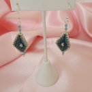 Teal and Silver 3 Sided Diamond Shaped Earrings with Teal Crystals