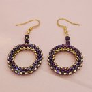 Purple & Gold Beaded Circle Earrings