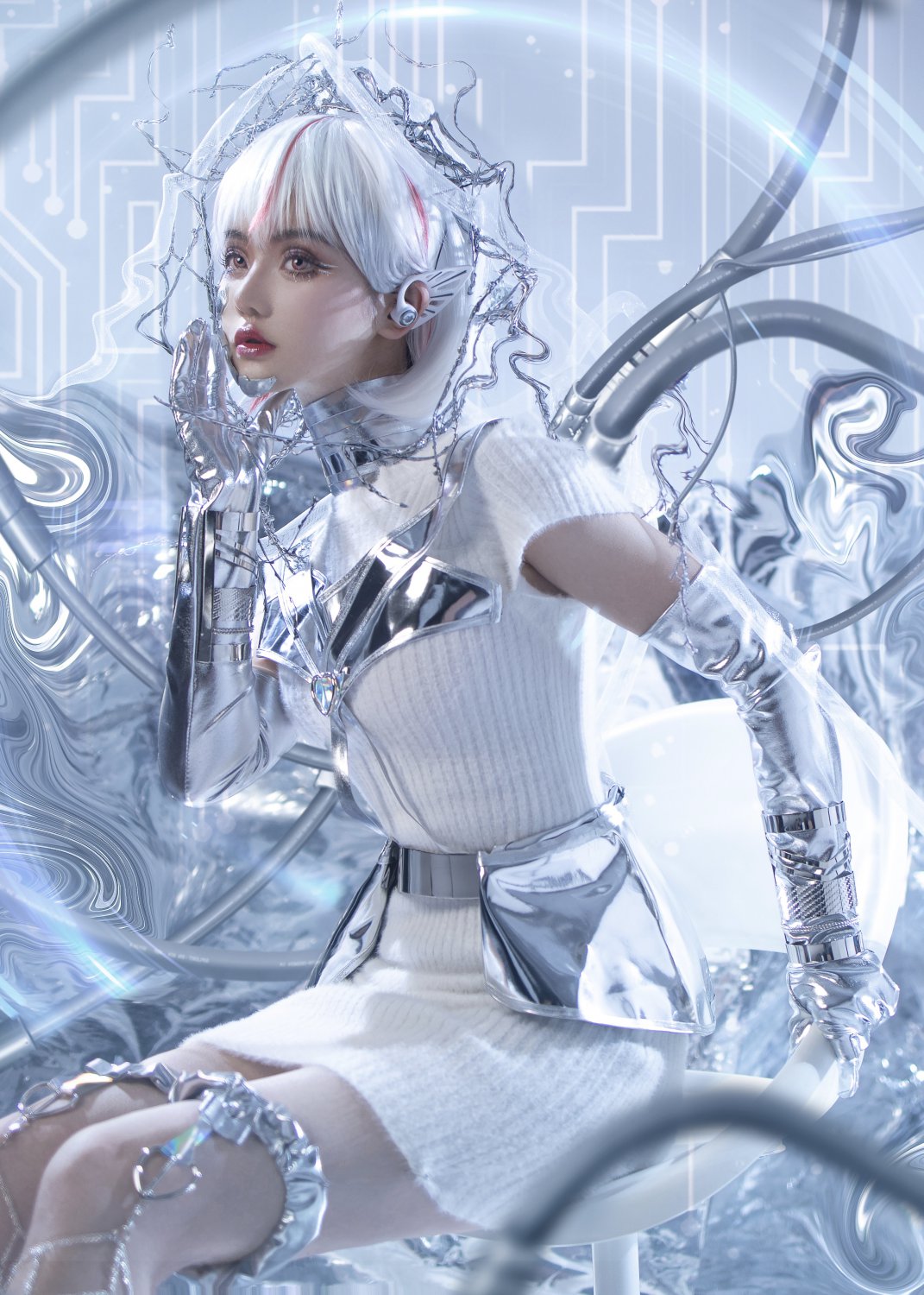 Future science fiction women's clothing robot show clothing