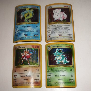 Lot Pokemon Foil Base Set Cards 5/102 Clefairy 7/64 Nidoqueen 7/102 Hitmonchan 6/102 Gyarados