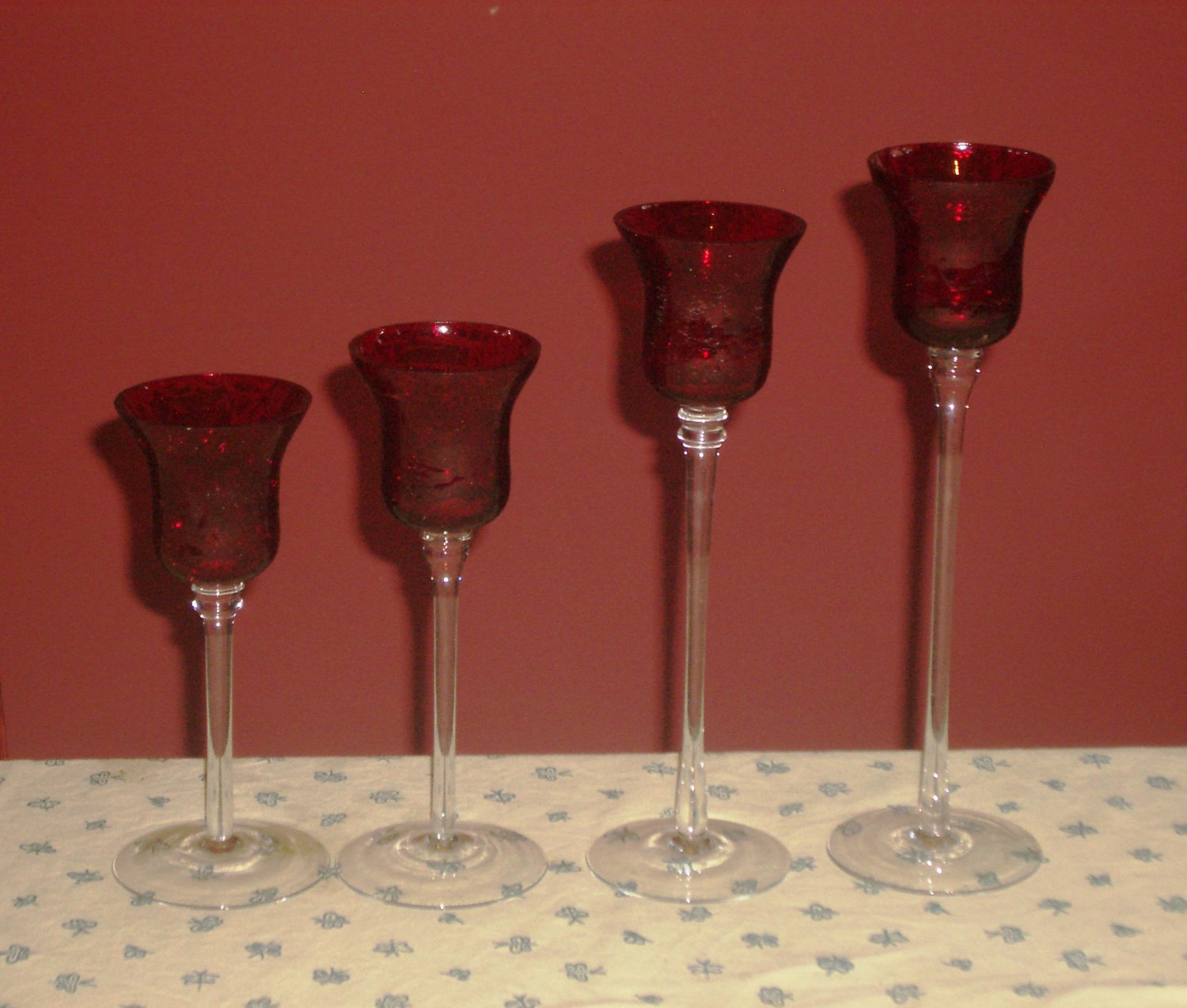 4 Tall Long Stemmed Ruby Red Glass Vintage Home Decor Votive Cup Candle