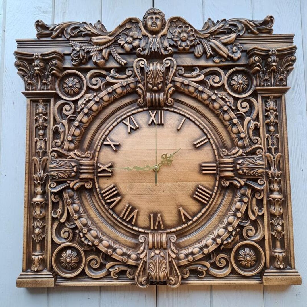 Handcrafted Rustic Wood Wall Clock - Vintage Style Engraved Wooden Timepiece for Home Decor