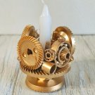 Vintage Steampunk Candle Holder - Handcrafted Metal with Gold Accents