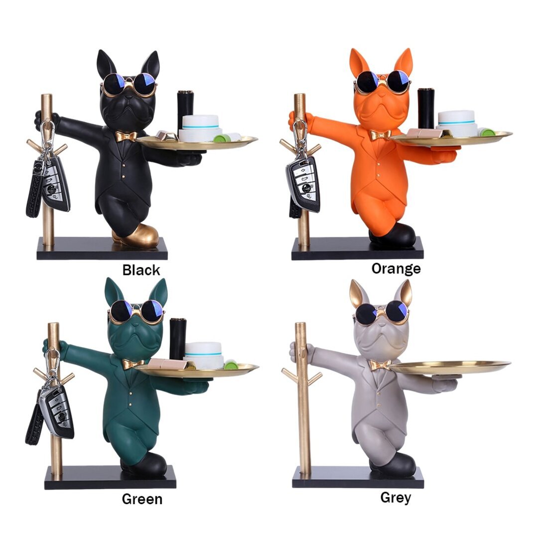 French Bulldog Figurine with Storage - Resin Sculpture Dog Statue with Tray for Coins, Keys