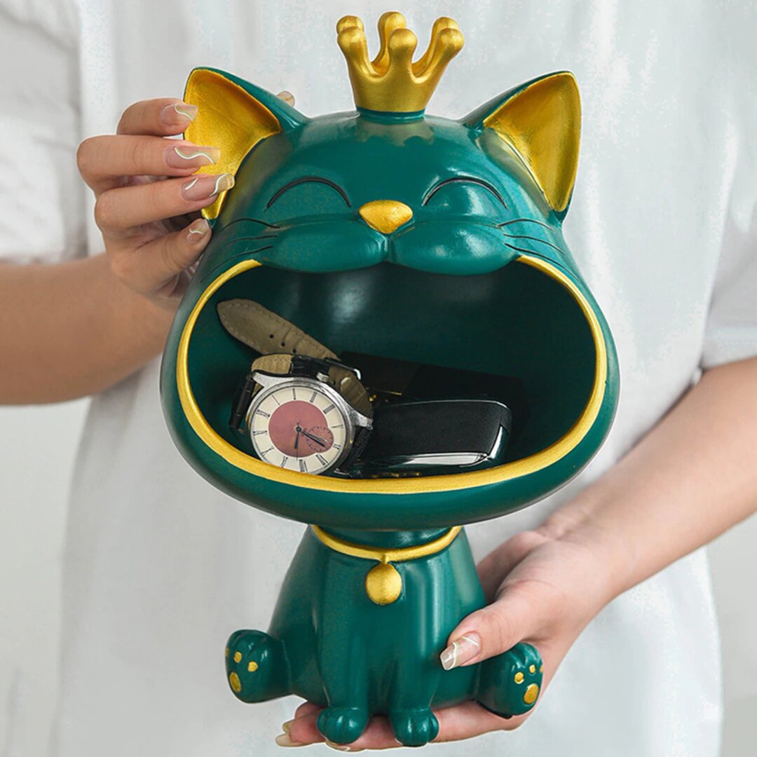 Lucky Cat Resin Statue - Cute Maneki Neko Figurine for Home Decor and Good Fortune
