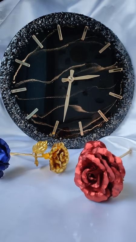 Modern Epoxy Resin Wall Clock - Unique Handmade Clock with Colorful Flowing Design