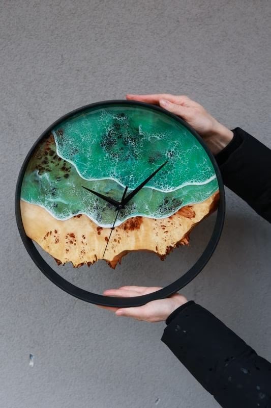 Rustic Loft Wood and Epoxy Wall Clock - Handcrafted Artisan Timepiece