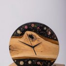 Floral Elegance: Handcrafted Black Wood and Epoxy Wall Clock