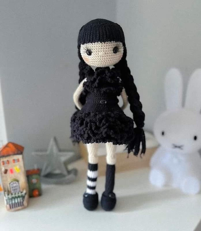 Collectible Wednesday Addams knitted doll