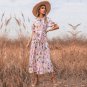CHILCHID  Printed Light Mature Style Style Long Dress with Ruffle Edge Design Sense,Beige